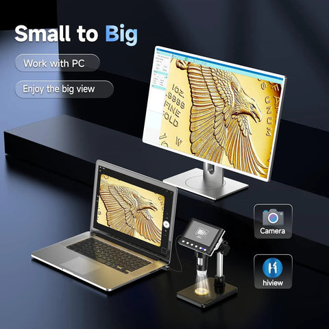 4.3 Inch HD Digital Coin Microscope With IPS Display, 1980P Clarity, One Click Photos And Videos, Dope Coin Magnifier For Collectors And Hobbyists, Portable Desktop Microscope For Sharp Close Ups And Detailed Analysis, shown with PC and laptop