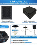 Portable Vocal Booth Foldable Microphone Isolation Shield For Home Studio Recording with installation guide and size details