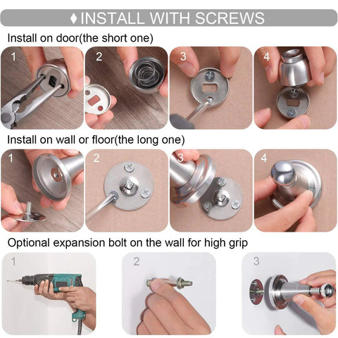 Installation steps for Two Pack Magnetic Door Stopper With Soft Catch Heavy Duty Stainless Steel Door Catch Wall And Floor Mounted
