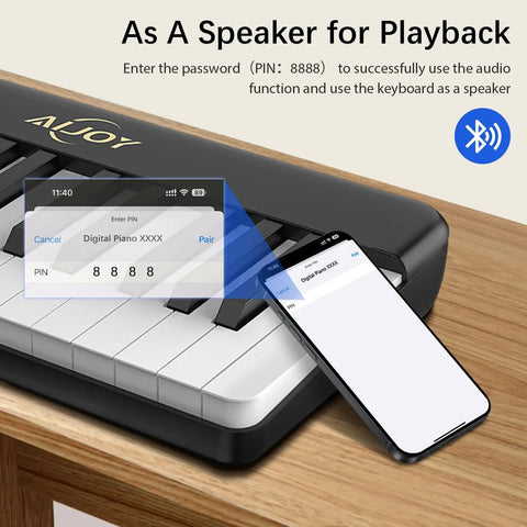 88 Key Magnetic Split Piano Keyboard paired with smartphone via Bluetooth for playback