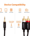 3.5mm Stereo To Dual RCA Audio Cable Adapter With Gold Plated Plugs, 4 Feet Long, for smartphone to speaker connection