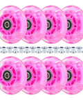 LED Light Up Inline Roller Skate Wheels Set For Indoor And Outdoor Cruising 8 Pack Pink with Bearings and Bushings