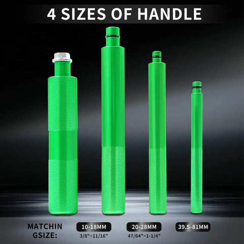 Bearing Press Kit 43 Piece Race And Seal Driver Set With 4 Knurled Handles shown in varying sizes and green finish.