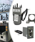 High Torque AC Gear Motor 6W 110V With Variable Speed Controller and bracket shown with industrial machinery application.