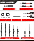 15 Piece Countersink Drill Bit Set For Woodworking M2 HSS Tapered Bits With Wood Plug Cutters and Accessories Display