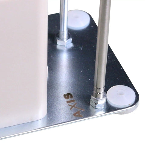 Portable Automatic Bobbin Winder for Sewing Machines With Thread Spool Pin And Guide Rods No Fuss Easy To Use Compatible With Juki Janome Brother Singer Quilting Embroidery Max Outside Diameter 1.1 Inches Hole 1/4 Inch Width 0.46 Inch 110V close-up of metal base and guide rods