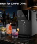 Countertop Nugget Ice Machine 33 Lbs Quick Freeze Cycle Producing Soft Chewable Squares With Hassle Free Push Button Start Self Drain Unit Brushed Steel Finish, featuring stylish drinks.