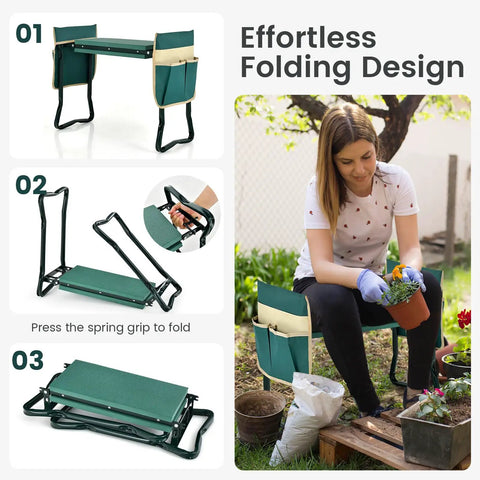 Garden Kneeler And Seat Folding Heavy Duty Bench With Removable Tool Bags For Weeding Pruning Planting And Outdoor Tasks