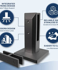 Heavy Duty Six Panel Frameless Tempered Glass Deck Railing Kit With Complete 2205 Stainless Steel Mounting Hardware shows a black stainless steel post and base.