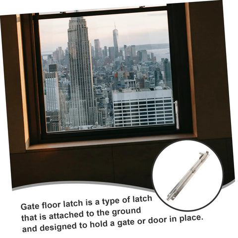 Heavy Duty Stainless Steel Sliding Gate Latch And Barn Shed Door Security Bar shown with city view, ideal for secure outdoor use.