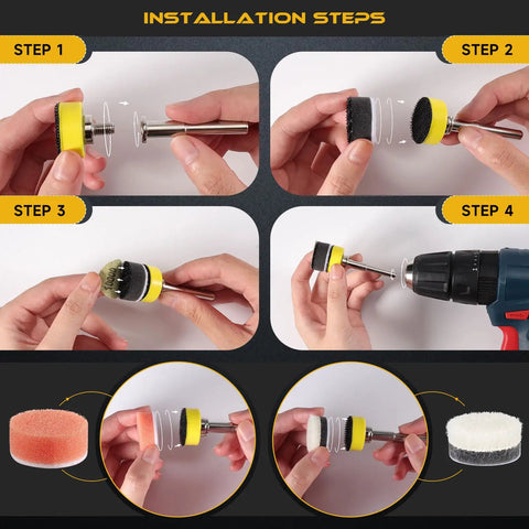 Installation steps for All In One 180 Piece Sanding Discs Set With Grits 60 Through 10000 Wet Dry Sandpaper, shank and drill setup