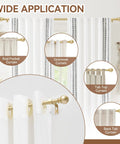 Gold Curtain Rod For Windows 28 To 48 Inch Five Eighths Inch Diameter Heavy Duty Splicing Adjustable Rod With Brackets Easy To Install showing various curtain styles like rod pocket, grommet, tab top, and back tab.