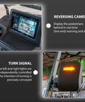 Reversing camera and turn signal on Sleek Black 4-Seater Electric Golf Cart With Raised Stance, Heavy Duty Shocks, Plug And Play Charging, Flex Cargo Trunk, 44 Mile Range Weekend Warrior Build For Parks And Hotel Runs.