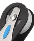 Close-up of Stainless Steel Nylon Single Pulley Block 209kg Bearing Capacity For Marine Rigging And Sailboats.