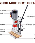Rock Solid Cast Iron Benchtop Mortiser With Slick 3400 Rpm Motor And Three Quarter Horsepower for detailed view of components and setup.