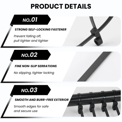 Beefy Heavy Duty Zip Ties With Screw Hole For Mounting 75 lb Tensile Strength Seven And A Half Inch Indoor Outdoor Nylon Cable Ties