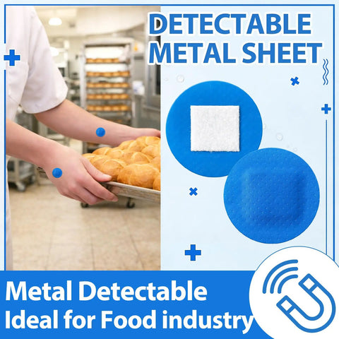 Blue Metal Detectable Bandages For Food Service, 150 Count Waterproof Adhesive Patches With Nonstick Pad, in kitchen