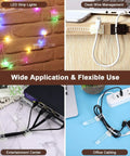 Collage of Adhesive Cable Clips and Zip Ties Kit used for LED lights, desk, entertainment, and office wire management.