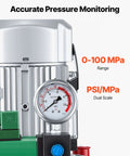 Close-up view of electric hydraulic pump power pack 750W 10000 PSI 120V gauge showing pressure range and units on the dial.