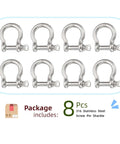 No Sweat Marine Ready 316 Stainless Steel Screw Pin Bow Shackles, 3/16 Inch, 8 Packs of Heavy Duty Hardware.