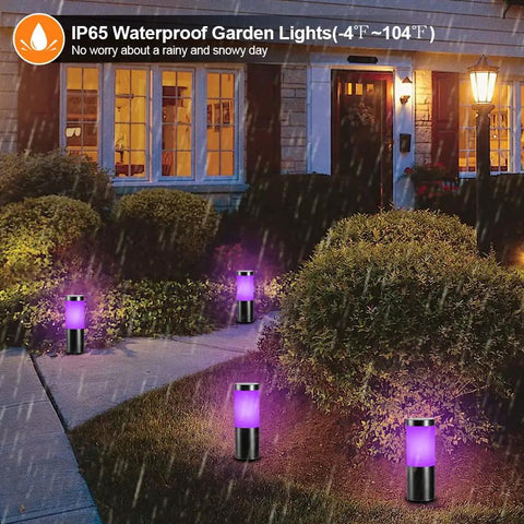 RGB Color Changing Outdoor Landscape Lights 12V Low Voltage LED Garden Pathway Lighting With Remote Control 13 Colors and 2 Modes IP65 Waterproof lighting a garden path at night