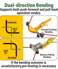 Diagram of Ratcheting Pipe Bender Set For One Quarter To Seven Eighths OD, 90 Degree Forward And Reverse Bending For Tight Spaces.