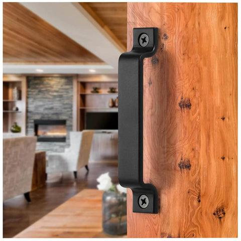 6.1 Inch Barn Door Handles Set Black Gate Pulls For Barn Doors Sheds Garages Fences And Sliding Doors Rustic Farmhouse Industrial Style Outdoor Indoor Pull Handles 2 Pack visible in wooden door installation