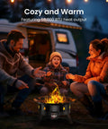 Family enjoying warmth from 58,000 BTU Portable Propane Fire Pit With Grill Grate Folding Legs Tank Holder Hose Hooks Cover And Carry Strap