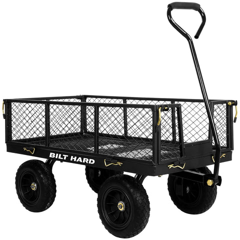 All Terrain Steel Garden Cart With 10 Inch Wheels And 180 Degree Rotating Handle Removable Sides Heavy Duty Utility Wagon