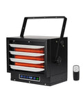 Top Shelf 7500 Watt Hardwired Garage Heater With Smart Remote And Smooth Vertical Horizontal Airflow Matte Black Finish, compact design with digital display.