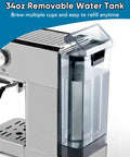 Espresso Machine 20 Bar Compact Coffee Maker With Powerful Steam Wand For Lattes And Cappuccinos Stainless Steel Espresso Maker With 34 Oz Removable Water Tank For Quick Barista Level Brews At Home showing side view with removable water tank