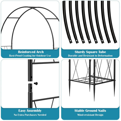 Heavy Duty Metal Garden Arch Trellis With Dual Planter Boxes For Climbing Plants In The Yard assembly details