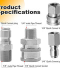 Two Pack One Quarter Inch NPT Quick Connect Couplers in Stainless Steel for Pressure Washers, Built Tough With Ball Lock Design