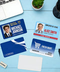 Top Shelf 1000 Pack Blank CR80 PVC ID Cards, Thick 30 Mil White Plastic Credit Card Size Swipes on a desk.