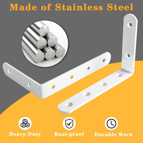 Heavy Duty L Shelf Brackets Stainless Steel 5x3 Inch White Wall Corner Braces for Wood Shelving Pack Of 4 corrosion resistant