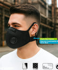 Upgrade M Plus Dust Mask in use, showing breathable mesh and adjustable strap, suitable for woodworking, construction, mowing.