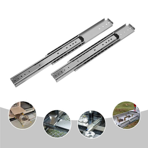 Heavy Duty Full Extension Side Mount Drawer Slides Solid Cold Rolled Steel in a silver finish for smooth cabinet use.