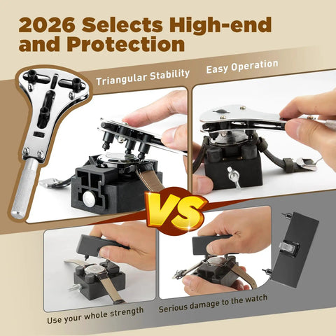 All In One Watch Repair Tool Kit with Press Tool and components for easy watch maintenance demonstration.