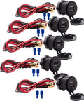 Heavy Duty 12V Usb Adapter With Dual 2.1A Fast Charge Ports And Glowing Blue Led Light waterproof plug with cables and connectors.