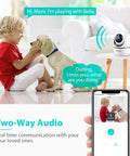 Child playing with dog while 1080P Indoor Pet Cam With 2 Way Audio Night Vision And AI Human Detection 2.4GHz WiFi streams video to phone.