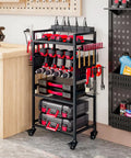 Power Tool Organizer Cart With Charging Station On Wheels For Heavy Duty Garage Use Rolling Tool Storage Cart For Drills Batteries Bits And Accessories Neat Workbench Shelving Unit For Grab And Go Access