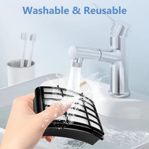 Pro Grade Shark Navigator Lift Away Vacuum Filter Replacement Kit being washed under running water in a sink