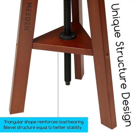 Triangular base detail of Wooden Drafting Stool With Adjustable Height For Artists Studio And Home Workspace