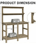 Product dimension diagram of Outdoor Potting Bench With Three Tier All Weather Construction And Tool Hooks Built For Busy Green Thumbs.
