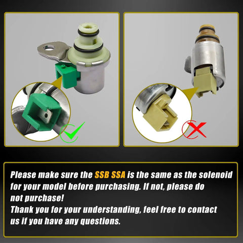 4F27E Transmission Shift Solenoid for Mazda Protege and Ford Focus showing correct SSB SSA configuration with comparison.