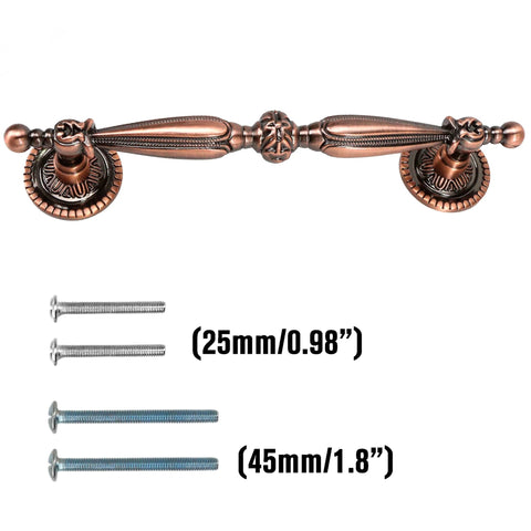 Five Pack Bronze Vintage Cabinet Handles With Antique Copper Finish, 5 Inch Hole Centers, 6.5 Inch Length, bolts included