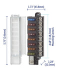 Eight Circuit Blade Fuse Block With Cover For Boats, Compact 100 Amp Marine Electrical Distribution Panel, Surface Mount Fuse Box