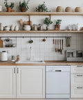 Modern kitchen with white cabinets featuring 30 Pack 5 Inch Kitchen Square Cabinet Handles Matte Black Pulls For Cabinets and Cupboards.