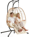 Two Person Egg Chair With Adjustable Footrest And Stand For Outdoor And Indoor Use Rattan Hammock Swing Loveseat With Cushions 650 lb capacity