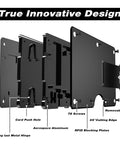 Exploded view of Ultra Slim Hinged Metal Wallet For Men With RFID Blocking, showing aluminum build and component details.